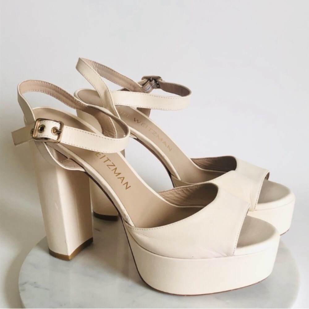Stuart Weitzman Ryder Cream Neutral Platform Block Heel Sandals